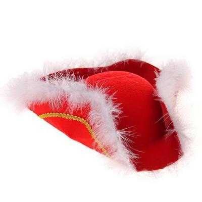  Треуголка красная с белым пухом 